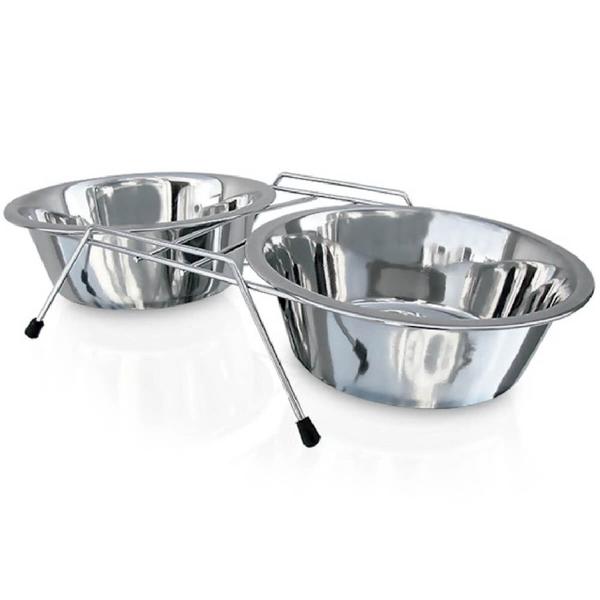 Comedouro Duplo Inox 240ml - 30114 - CHALESCO Imagem de Comedouro Duplo Inox 240ml - 30114 - CHALESCO