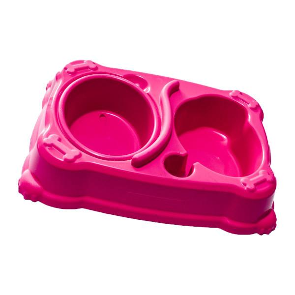 Imagem de Comedouro E Bebedouro Duplo Prime Rosa 570ml Pet  Au Jel Plast