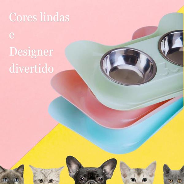 Imagem de Comedouro e Bebedouro Para Cães e Gatos Filhote Tigelas Inox