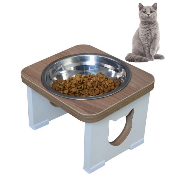 Imagem de Comedouro Elevado Pet MDF Gato - Inox