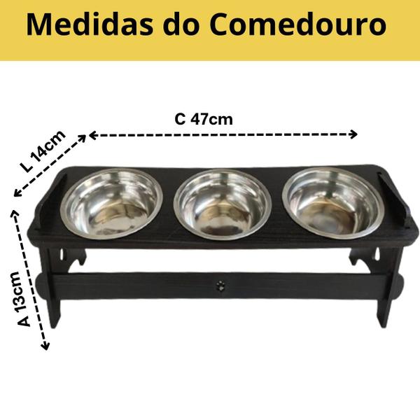 Imagem de Comedouro Elevado Triplo Para Cães e Gatos