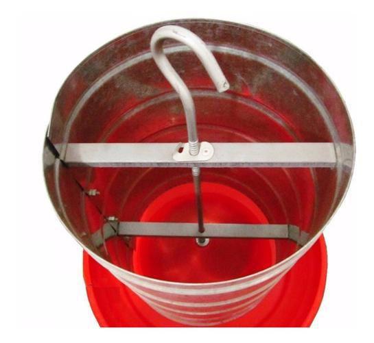 Imagem de Comedouro Galvanizado 3Kg Prato Plástico Vermelho Para Aves