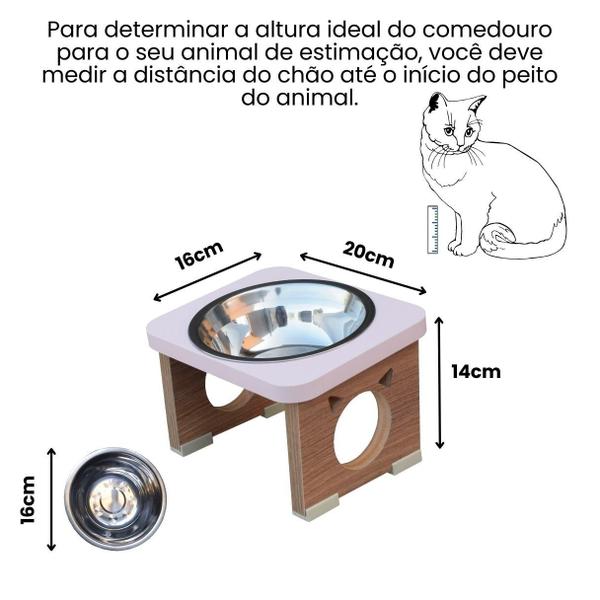 Imagem de Comedouro Gato Pet MDF Elevado Colors Rose - Inox