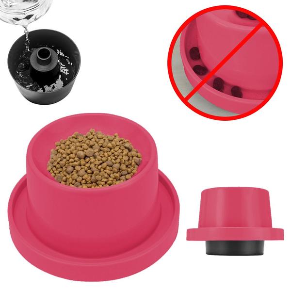 Imagem de Comedouro para Gatos Plástico Elevado Antiformigas e Higiênico com Base Antiderrapante Rosa Escuro