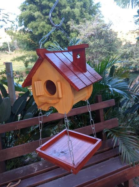 Imagem de Comedouro Tratador Casinha De Passarinho Madeira Tratada