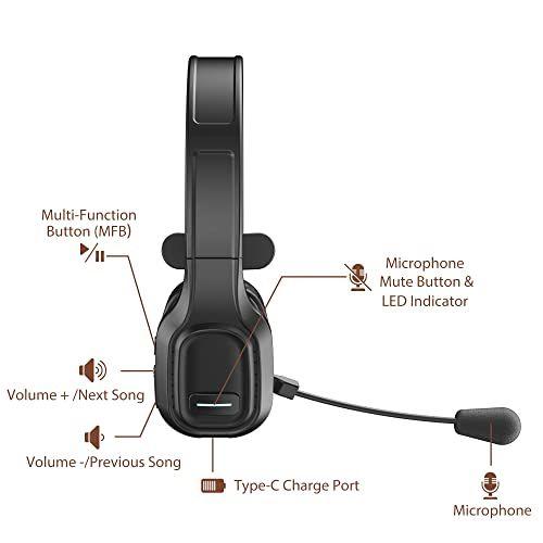 Imagem de Comexion Trucker Bluetooth Headset V5.0, Fone de ouvido sem fio com microfone mudo para celulares, fone de ouvido Bluetooth no ouvido com modo wireless&wired para Caminhoneiro, Home Office, Skype