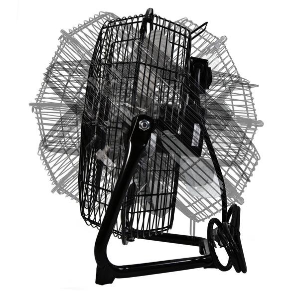 Imagem de Comfort Zone CZHV12B 12" 3-Speed Cradle/Floor Fan com inclinação ajustável de 180 graus, construção de todo metálico, pés de borracha e alça de transporte, preto