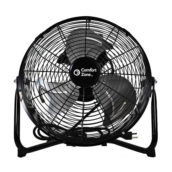 Imagem de Comfort Zone CZHV12B 12" 3-Speed Cradle/Floor Fan com inclinação ajustável de 180 graus, construção de todo metálico, pés de borracha e alça de transporte, preto