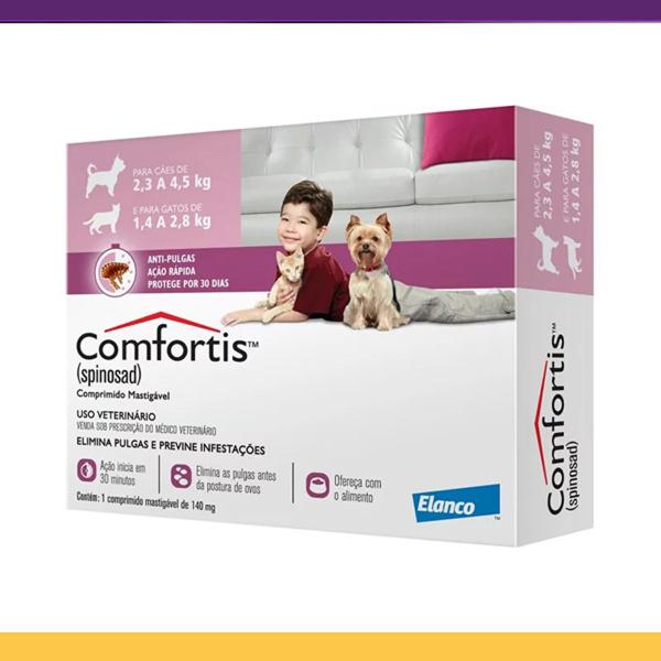 Imagem de Comfortis Elanco 140 mg para Cães de 2,3 a 4 Kg e Gatos 1,4 a 2,8 Kg - 1 Comprimido