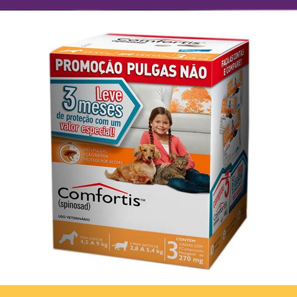 Imagem de Comfortis Elanco 270 mg para Cães de 4,5 a 9 Kg e Gatos de 2,8 a 5,4 Kg - 3 Comprimidos