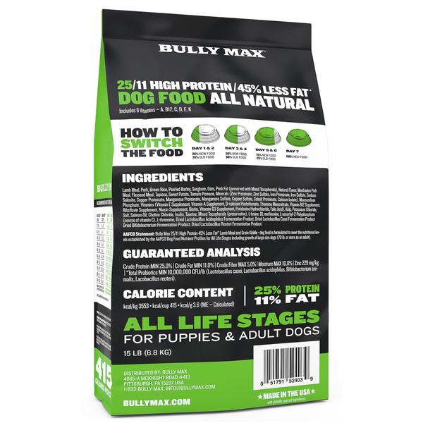 Imagem de Comida para cães Bully Max 25/11, cordeiro com alto teor de proteína e baixo teor de gordura 6,8 kg