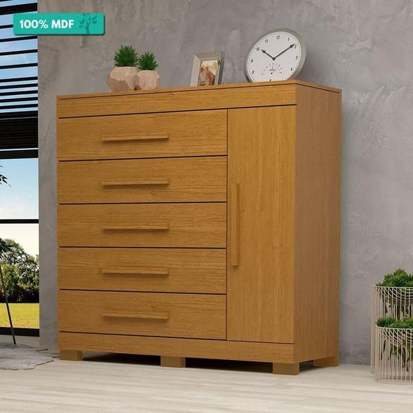 Imagem de Cômoda 1 Porta 5 Gavetas 100% Mdf Rayane Prime Acp Móveis Cinamomo