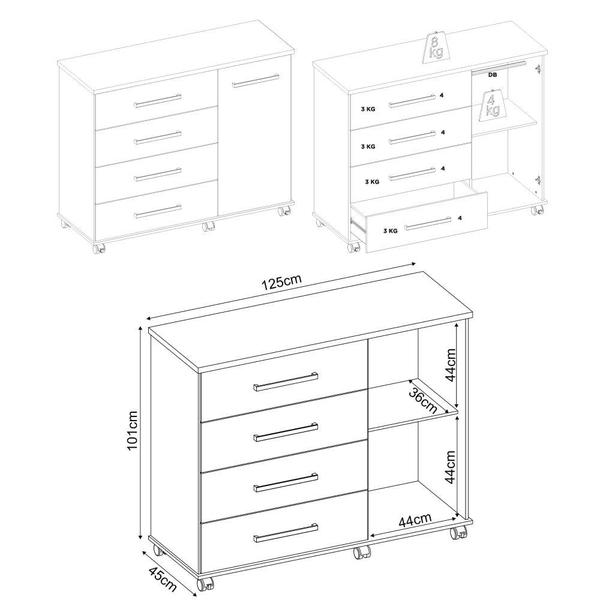 Imagem de Cômoda 1 Porta e 4 Gavetas com Rodízios Multimóveis CR40114