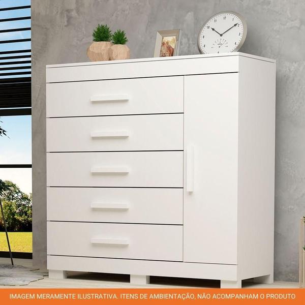 Imagem de Cômoda 100% Mdf 1 Porta 5 Gavetas Rayane Prime Acp Móveis Branco