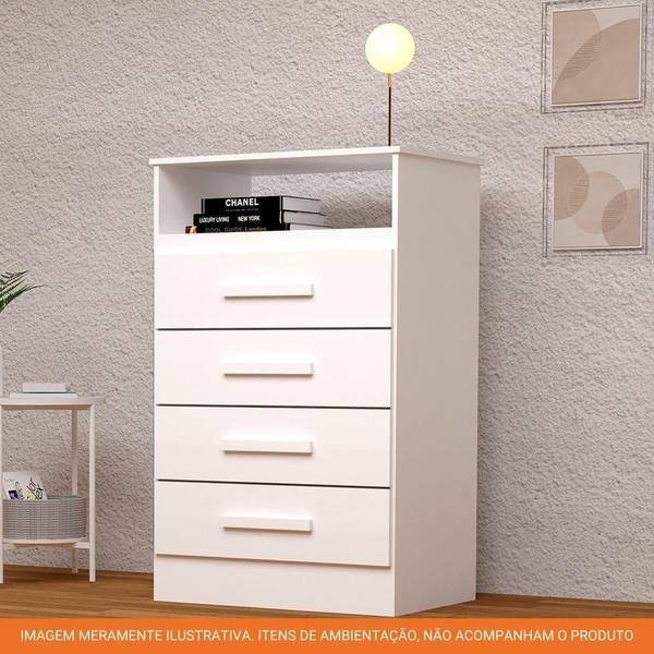 Imagem de Cômoda 100% Mdf 4 Gavetas Jéssica Acp Móveis Branco