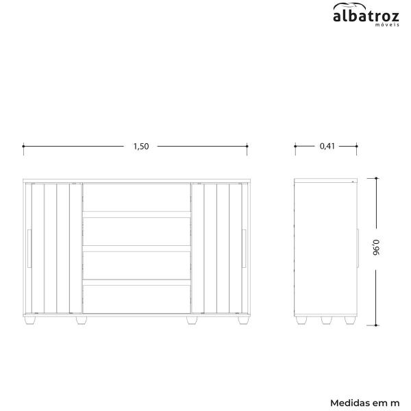 Imagem de Cômoda 2 Portas Correr e 4 Gavetas  com corrediças telescópicas Flex  