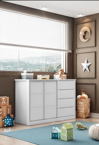 Imagem de Cômoda 2 Portas e 4 Gavetas Pérola Branco - Phoenix Baby