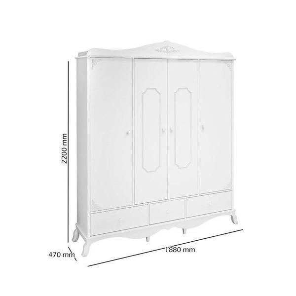 Imagem de Cômoda 2 Portas e Guarda Roupa 4 Portas Provençal Raleza Cor Branco Acetinado - Canaa