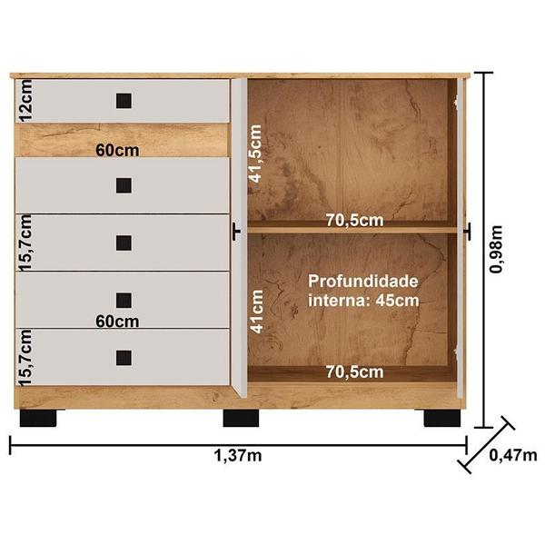 Imagem de Cômoda 2352 e Guarda Roupa Casal COR2303444 Freijó Baunilha Flex - Araplac