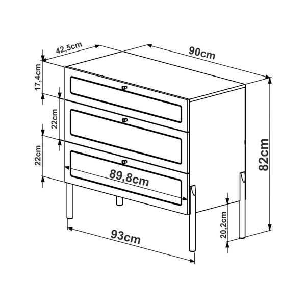 Imagem de Cômoda 3 Gavetas Palhinha Pé Madeira Oslo