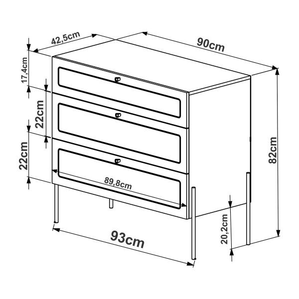 Imagem de Cômoda 3 Gavetas Palhinha Pé Metal Oslo Artesano