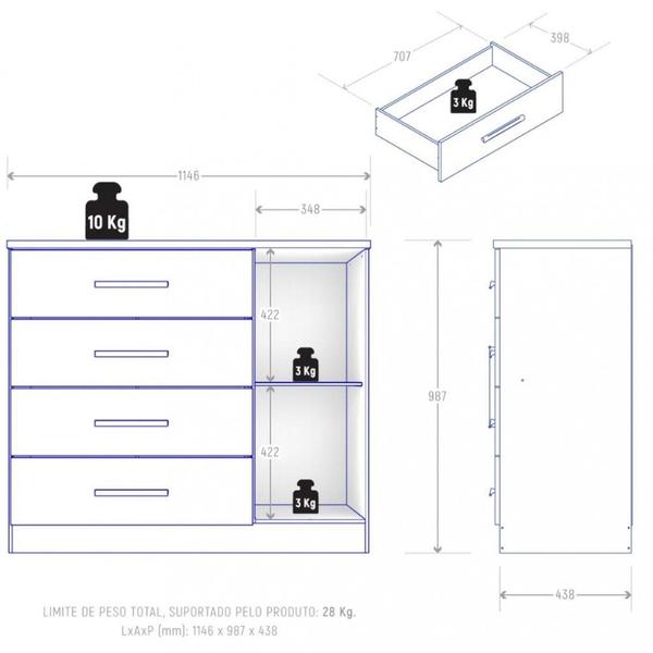 Imagem de Cômoda 4 Gavetas 1 Porta Gênova Plus Zanzini