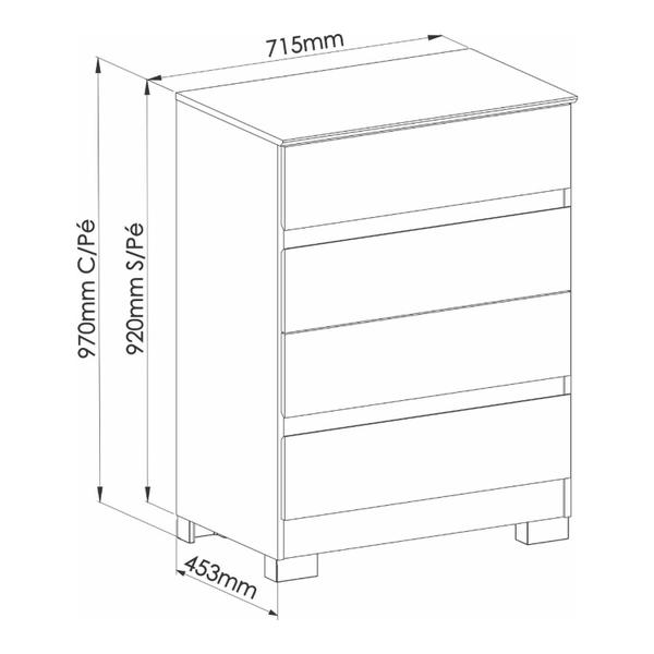 Imagem de Cômoda 4 Gavetas Maia 71,5cm X 97cm X 45,3cm Níquel