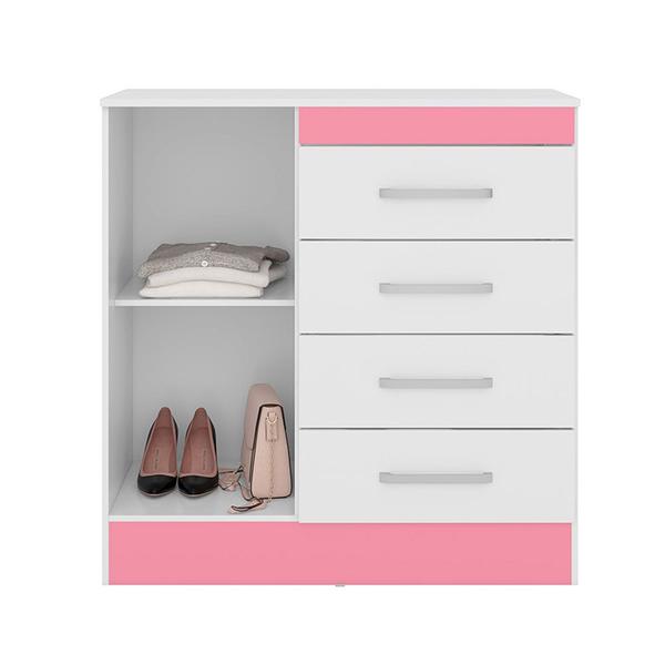 Imagem de Cômoda 4 Gavetas Montevideu 4290 Branco Rosa Flex Demóbile