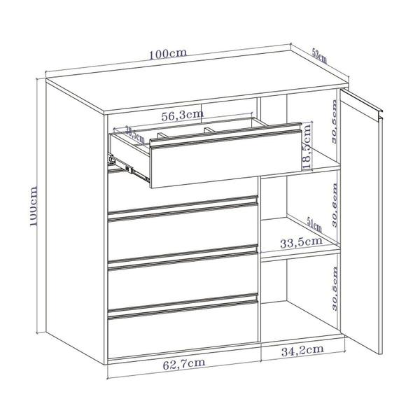 Imagem de Cômoda 5 Gavetas 1 Porta Freijó