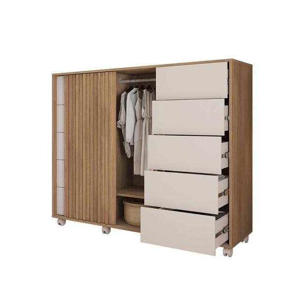 Imagem de Cômoda 5 Gavetas Com 2 Portas 136cm Buriti Off White Pegasus Caemmum