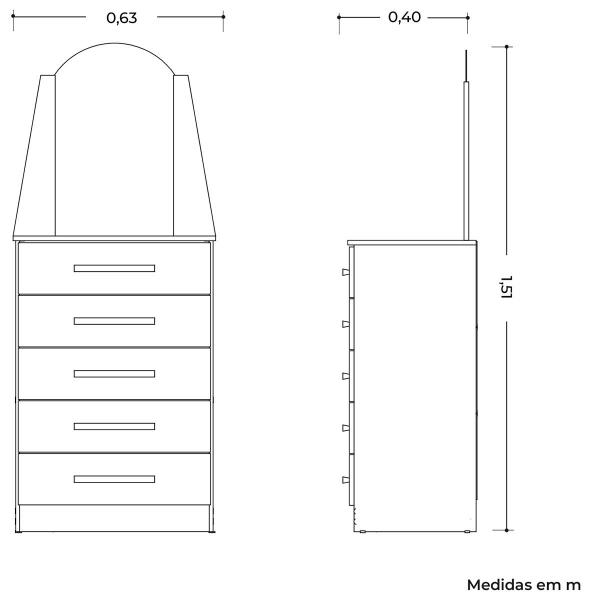 Imagem de Cômoda 5 Gavetas com Espelho MDP Valentina