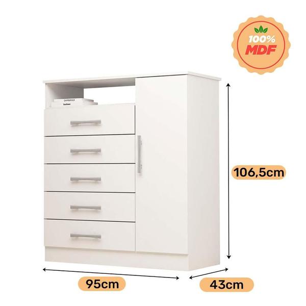 Imagem de Comoda 5 Gavetas com Sapateira 100% MDF Madri Plus ACP MÓVEIS Branco