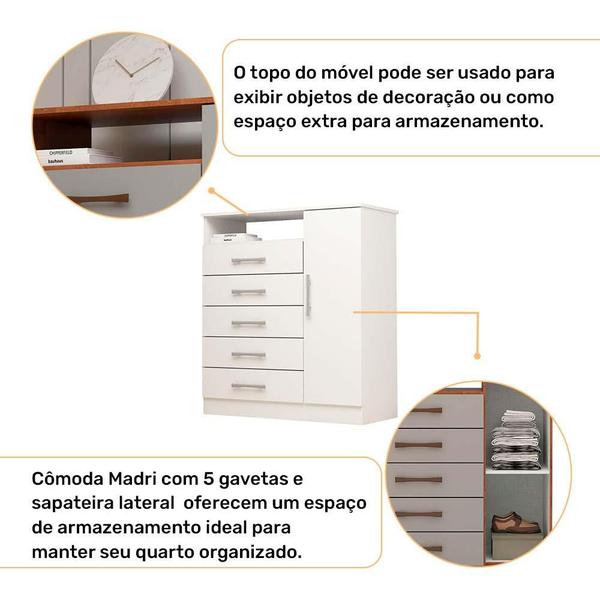 Imagem de Comoda 5 Gavetas com Sapateira 100% MDF Madri Plus ACP MÓVEIS Branco