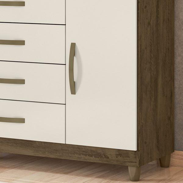 Imagem de Comoda 5 Gavetas E 1 Porta Com Espelho 9373 Castanho Wood Off White Moval