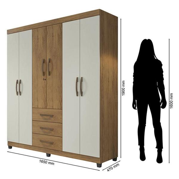 Imagem de Cômoda 5 Gavetas e Guarda Roupa Casal Lion 6 Portas Freijó Cinza Cristal - Móveis Leão