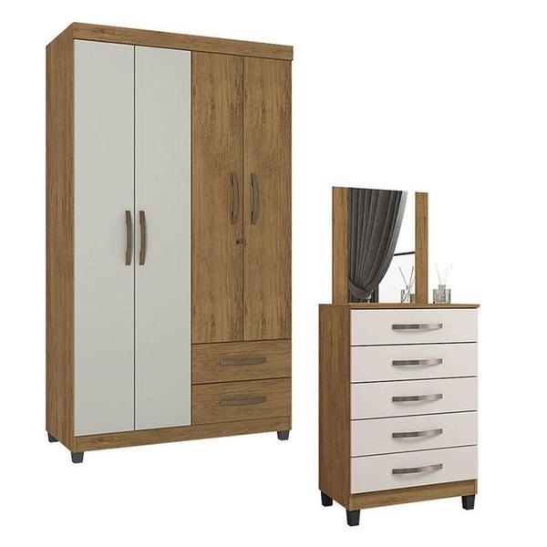 Cômoda 5 Gavetas E Guarda Roupa Solteiro Lion 4 Portas Freijó Cinza Cristal - Móveis Leão Imagem de Cômoda 5 Gavetas E Guarda Roupa Solteiro Lion 4 Portas Freijó Cinza Cristal - Móveis Leão