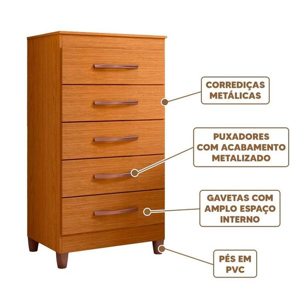 Imagem de Cômoda 5 Gavetas Para Quarto Cinamomo Esmée Shop JM