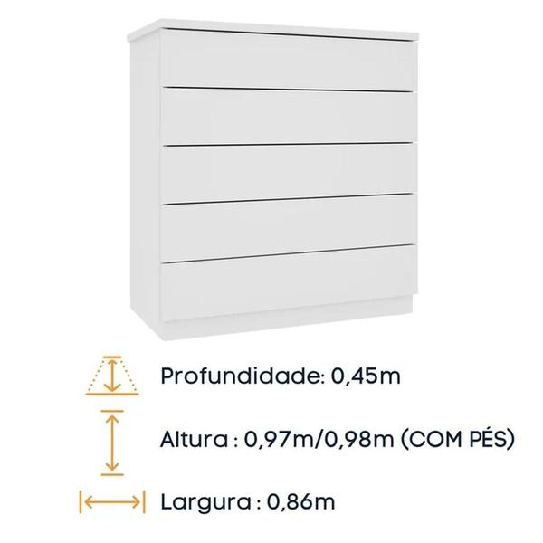 Imagem de Cômoda 5 Gavetas Premium Branco/Neve