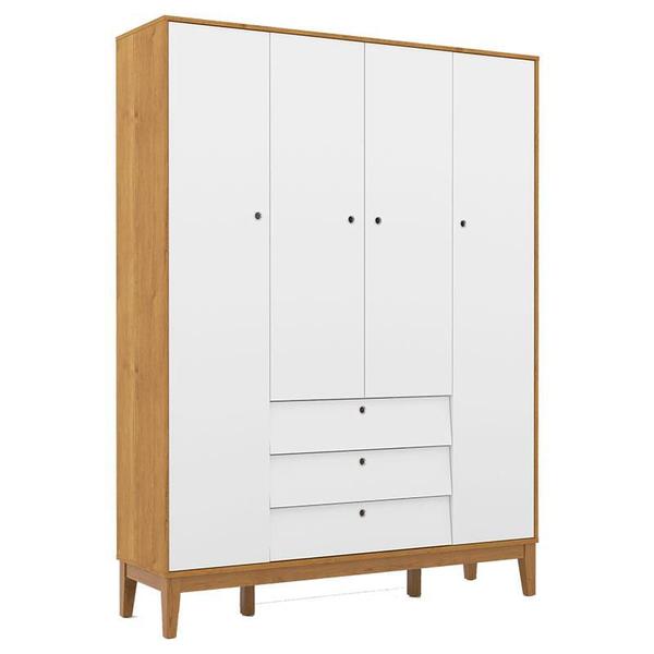 Imagem de Cômoda 6 Gavetas e Guarda Roupa Unique 4 Portas Freijó Branco Soft Eco Wood - Matic