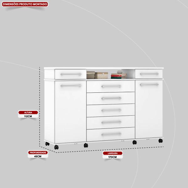 Imagem de Comoda 7 Gavetas 2 Portas London Branco - Demóbile