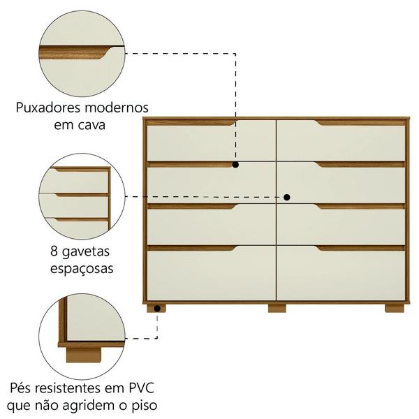 Imagem de Cômoda 8 Gavetas Geórgia Freijó/Off White Moval
