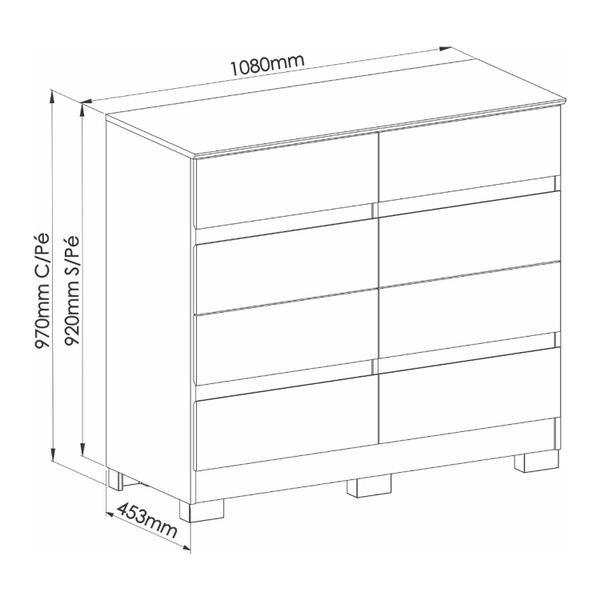 Imagem de Cômoda 8 Gavetas Lara 108cm X 97cm X 45,3cm Níquel