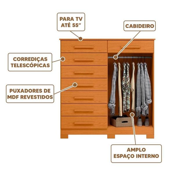 Imagem de Cômoda 8 Gavetas Para TV Até 55 Polegadas Cinamomo Villa Shop JM