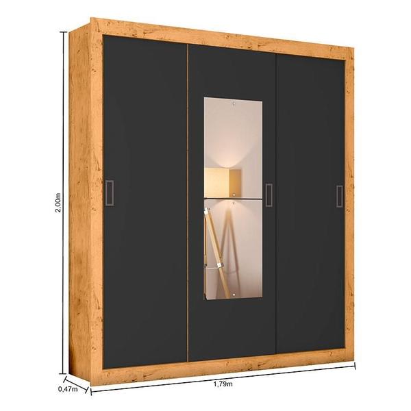 Imagem de Cômoda 8020 e Guarda Roupa Casal COR2303044 Freijó Carbono Flex com Espelho - Araplac