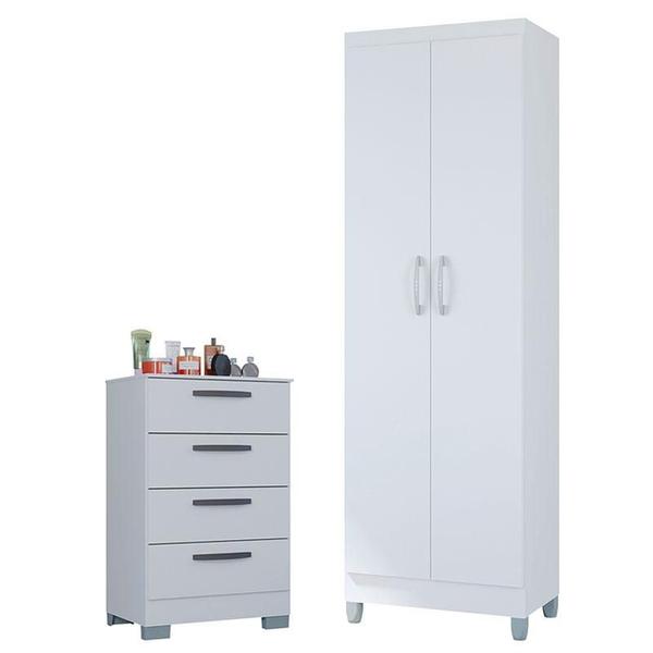 Imagem de Cômoda 867 4 Gavetas com Armário Multiuso 2 Portas Branco Brilho - Poquema