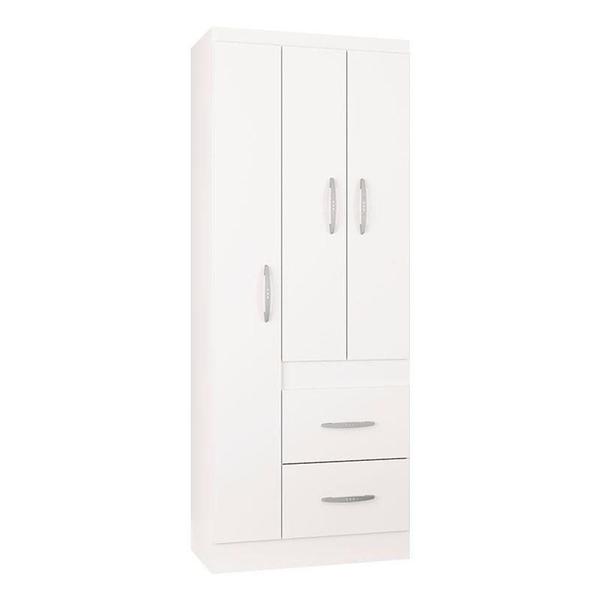 Imagem de Cômoda 867 4 Gavetas Com Guarda Roupa Solteiro Milão 3 Portas Branco Brilho - Poquema