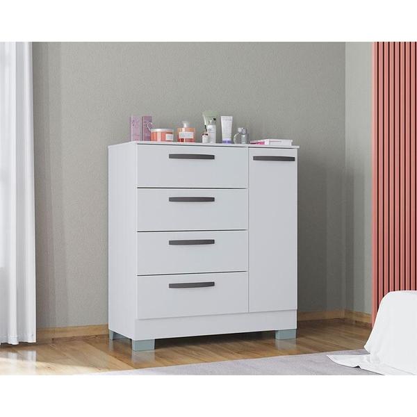 Imagem de Cômoda 868 4 Gavetas e 1 Porta com Armário Multiuso 2 Portas Pequeno Branco Brilho - Poquema