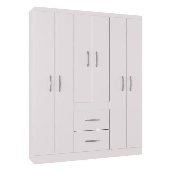 Imagem de Cômoda 868 4 Gavetas e 1 Porta com Guarda Roupa Casal Milão 6 Portas Branco Brilho - Poquema