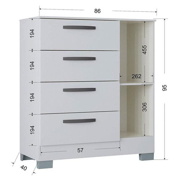 Imagem de Cômoda 868 4 Gavetas e 1 Porta com Guarda Roupa Casal Tóquio 6 Portas Branco Brilho - Poquema