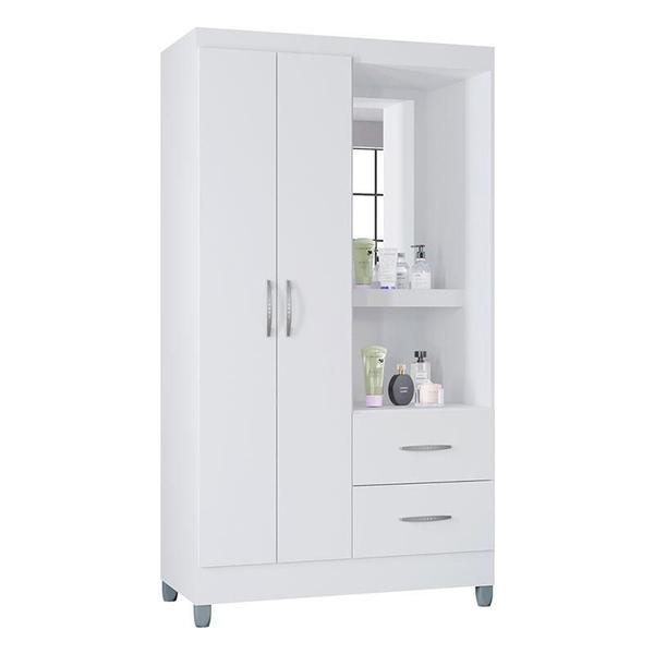 Imagem de Cômoda 868 4 Gavetas e 1 Porta com Guarda Roupa Solteiro Córdoba 2 Portas Branco Brilho - Poquema